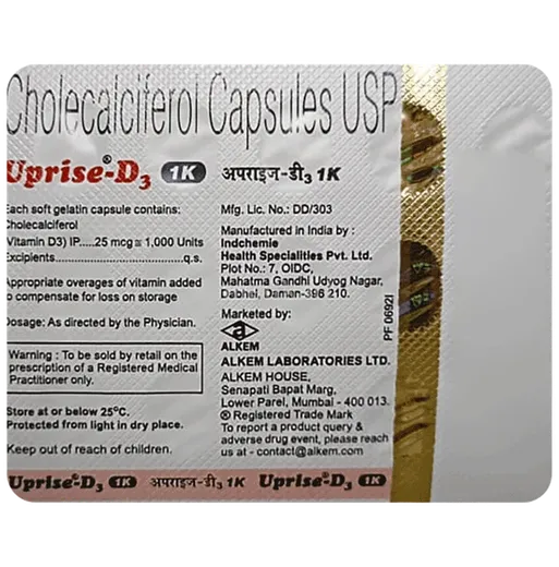 uprise d3 1000iu capsule 15's